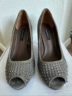 Zara Gray Taupe Studded Peep-Toe Heels - Size 6
